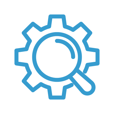 gear with magnifying glass icon